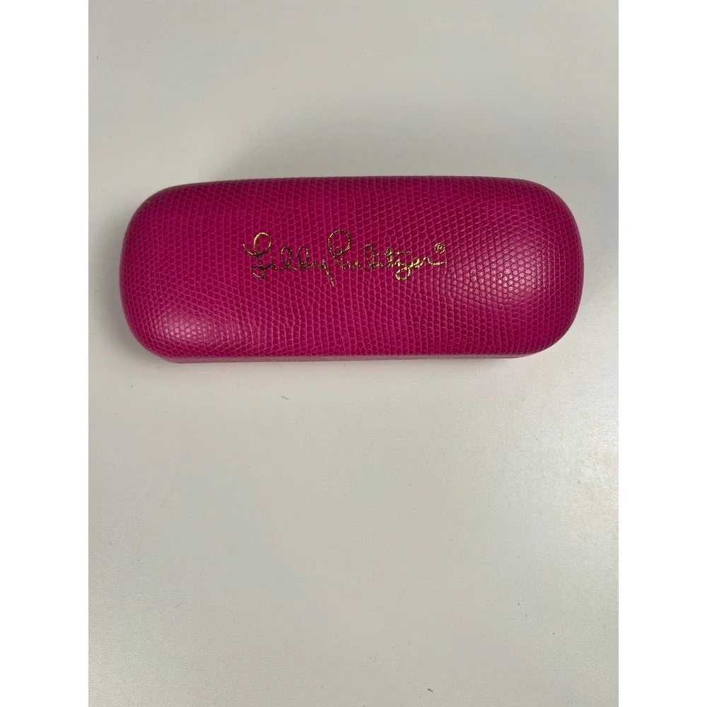 Lilly Pulitzer Eyeglass Case Hard Shell Pink Lizard Embossed‎ Gold Logo